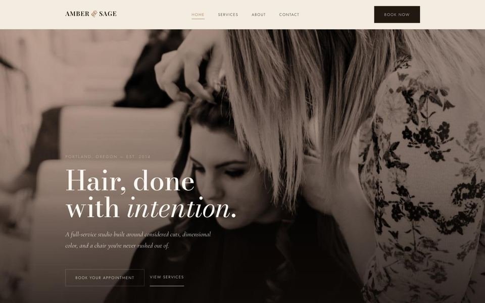 Amber & Sage hair studio website homepage, built by KaelRune Media