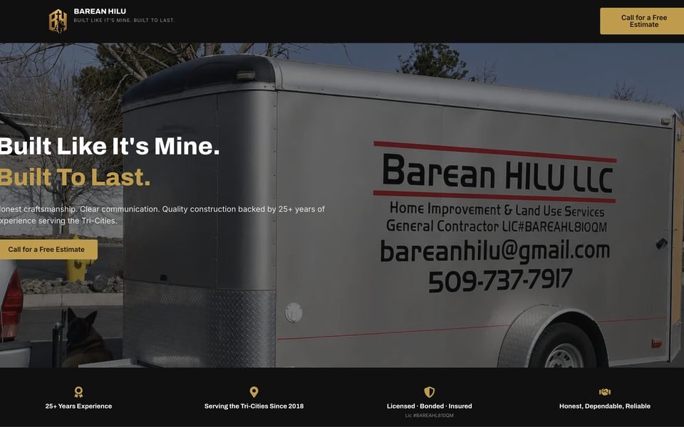 Barean Hilu LLC website homepage, built by KaelRune Media